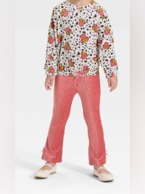 Disney Minnie Mouse Pink Ribbed Velour Top & Pants Set